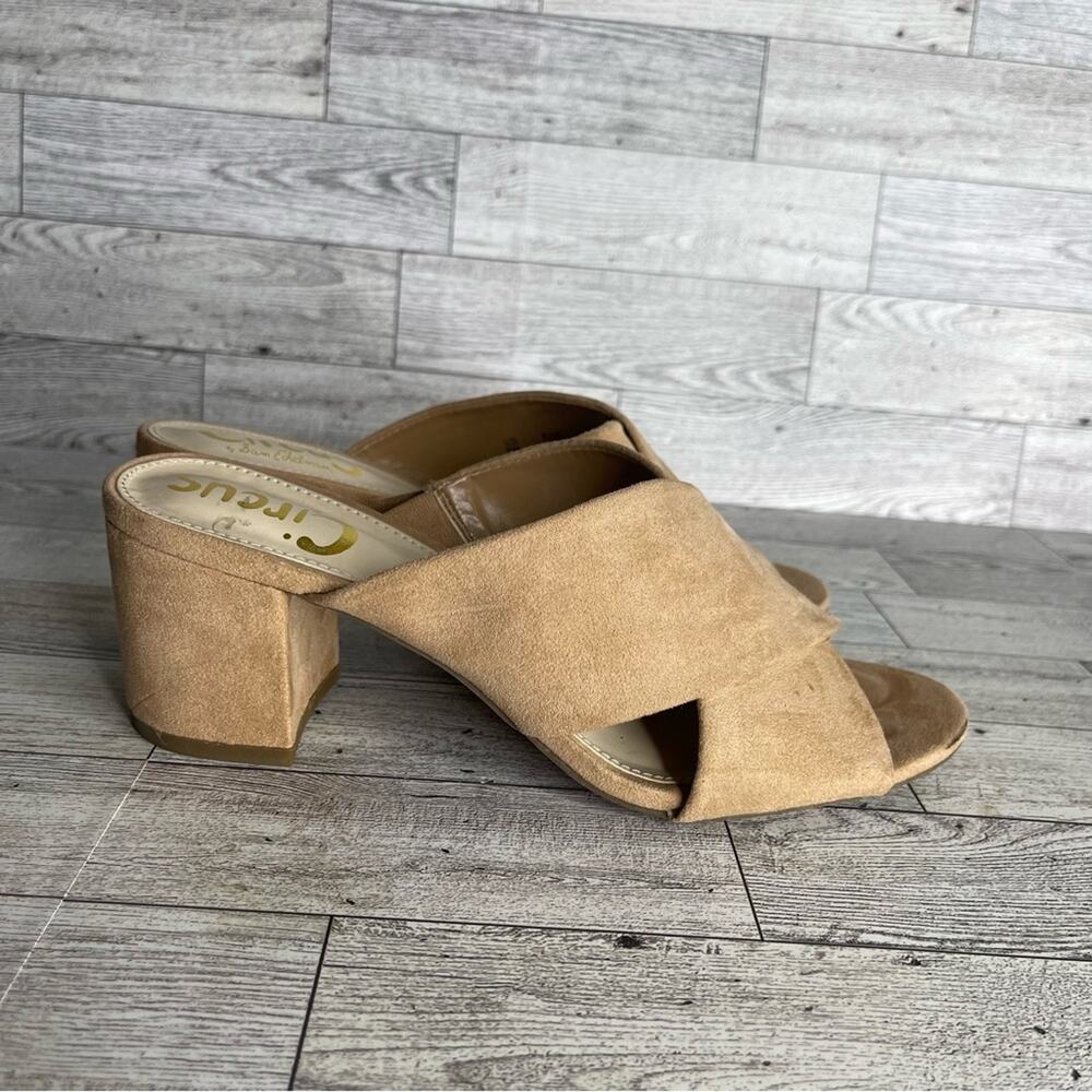 SAM EDELMAN Circus Tan Suede Criss Cross Block Heel Shoes Size 7